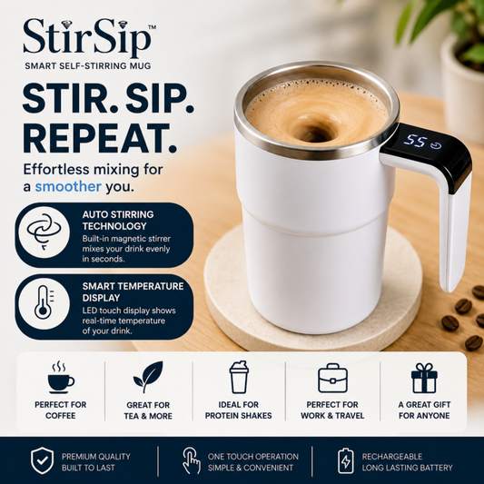 StirSip™ Smart Self-Stirring Mug with LED Temperature Display